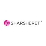 Sharsheret logo: Capital letters in black font next to pink circle with three ribbons inside