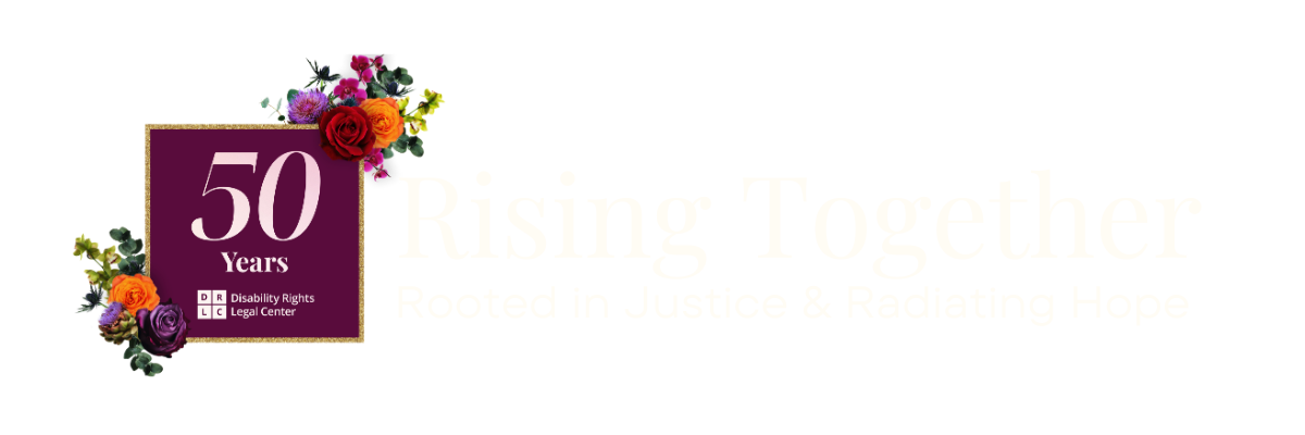 Rising together: rooted in justice, radiating hope.50 years - DRLC logo.