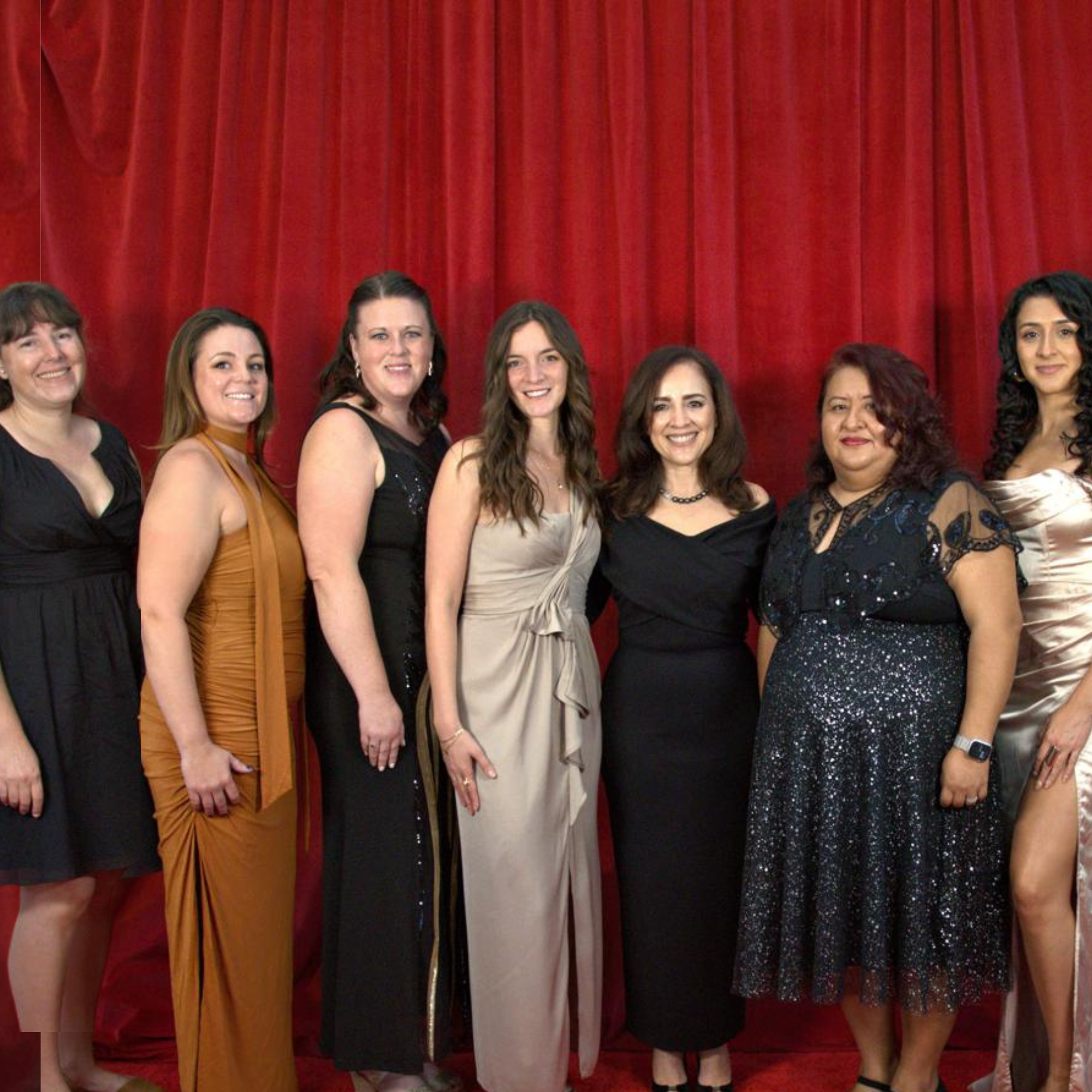 DRLC staff on the red carpet at FDR 2024: Dorothy Couchman, Corrigan Lewis, Katie Sanchez, Emily Maust, Sylvia Torres-Guillen, Anabel Prudencio, and Ashly Villa-Ortega