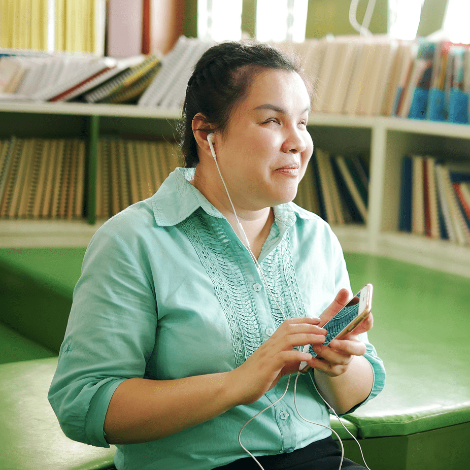 Blind Woman listening to phone